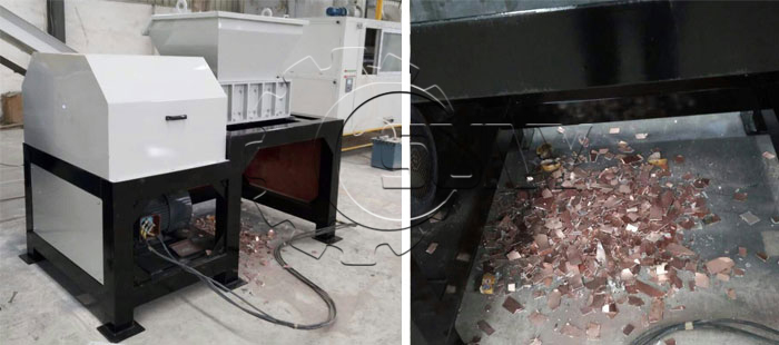 Before shipment,Double shafts shredder commissioning (material: copper clad)
